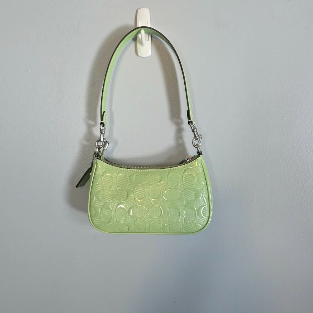 NWT Coach Teri Shoulder Crossbody Mini in signature patent leather Pale Green - Picture 4 of 9